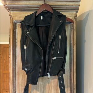 Topshop Black Leather Moto Vest